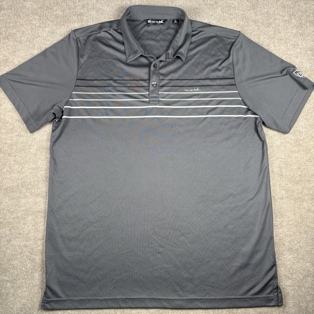 TravisMathew Polo Shirt Mens XL Gray Striped Golf Performance  Short Sleeve